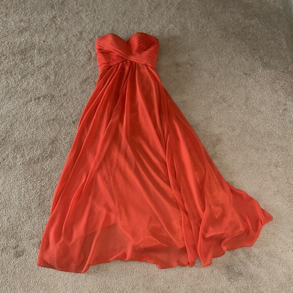 Coral Orange strapless formal dress